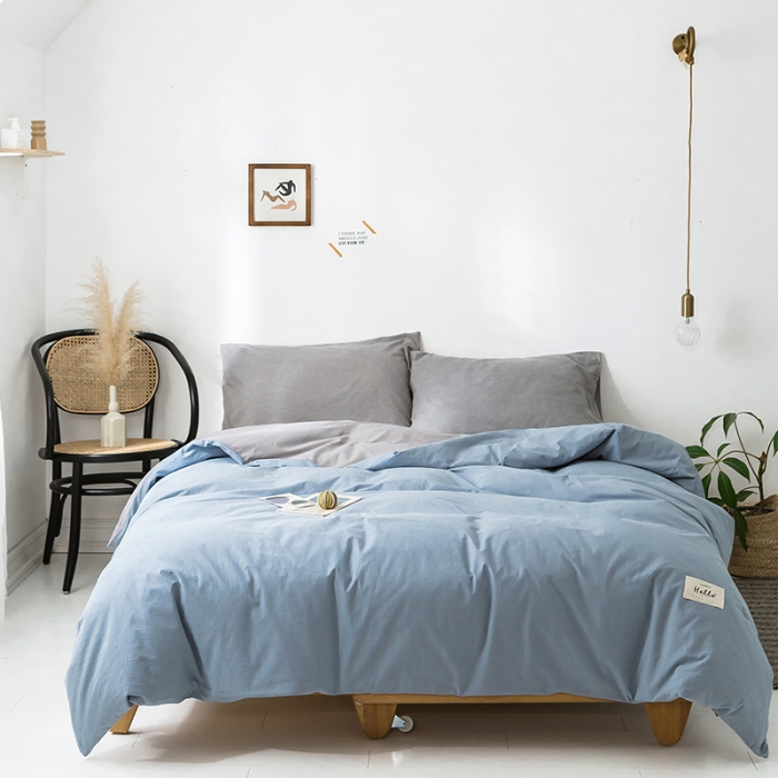 91家纺网 家纺一手货源 找家纺 蓝巢家纺 水洗棉全棉单品系列被套 浅蓝灰