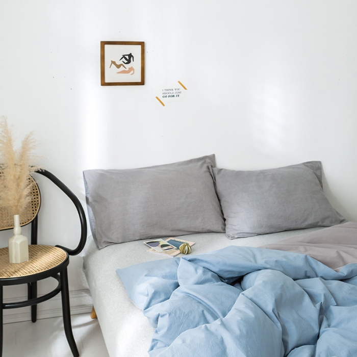 91家纺网 家纺一手货源 找家纺 蓝巢家纺 水洗棉全棉单品系列被套 浅蓝灰