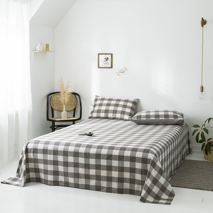 91家纺网 家纺一手货源 找家纺 蓝巢家纺 水洗棉全棉单品系列床单 灰中格