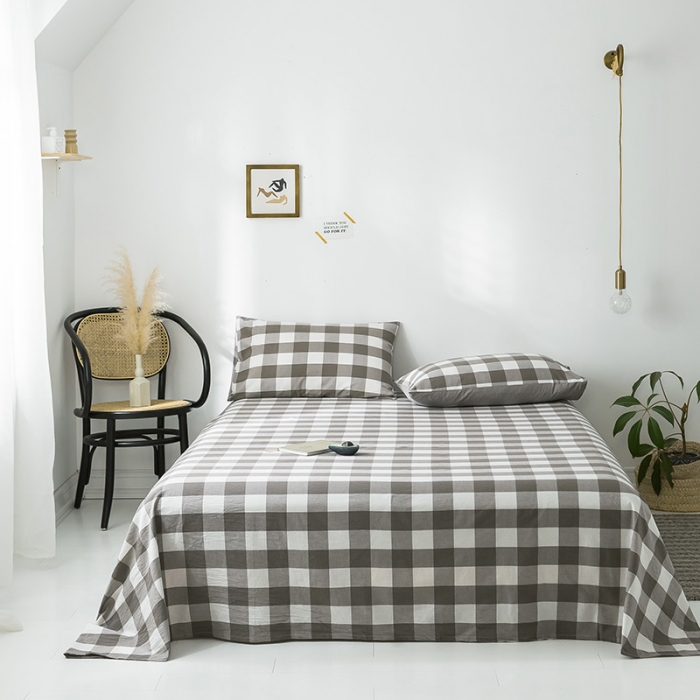 91家纺网 家纺一手货源 找家纺 蓝巢家纺 水洗棉全棉单品系列床单 灰中格