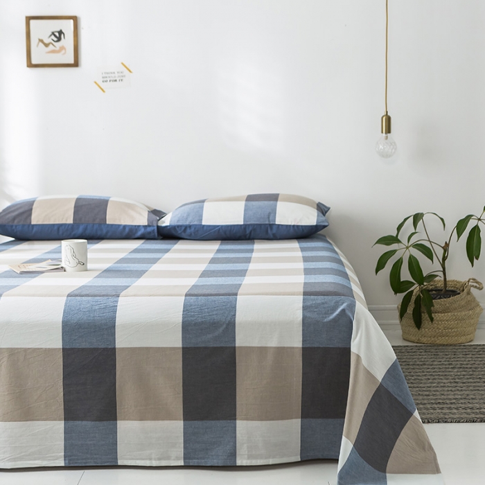 91家纺网 家纺一手货源 找家纺 蓝巢家纺 水洗棉全棉单品系列床单 蓝调格