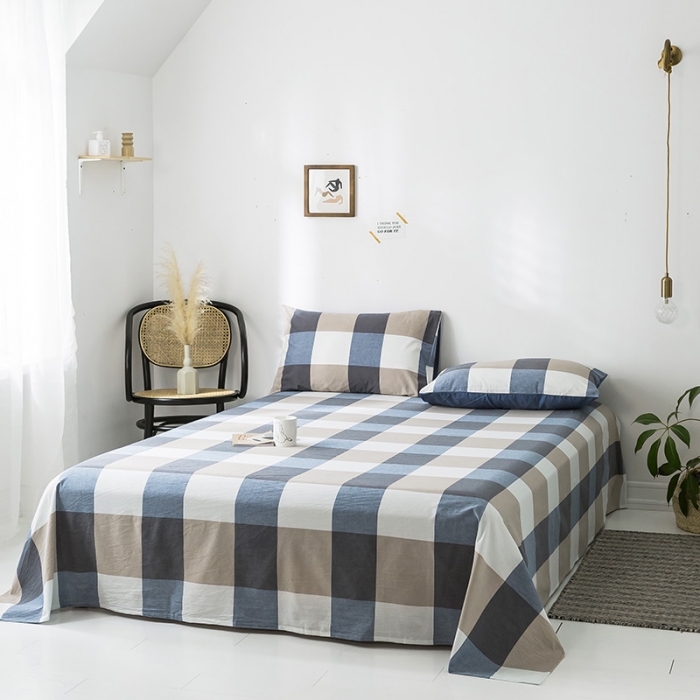 91家纺网 家纺一手货源 找家纺 蓝巢家纺 水洗棉全棉单品系列床单 蓝调格