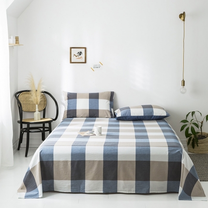 蓝巢家纺 水洗棉全棉单品系列床单 蓝调格