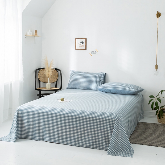 91家纺网 家纺一手货源 找家纺 蓝巢家纺 水洗棉全棉单品系列床单 蓝小格