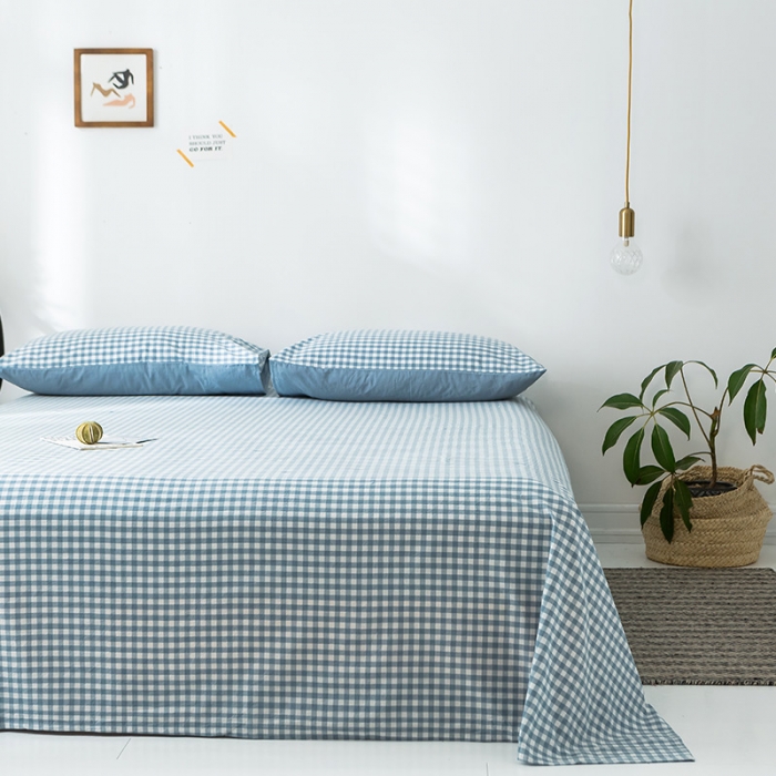 91家纺网 家纺一手货源 找家纺 蓝巢家纺 水洗棉全棉单品系列床单 蓝小格