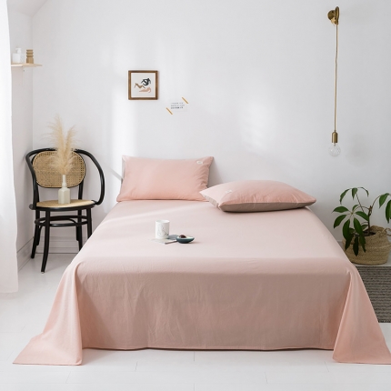 蓝巢家纺 水洗棉全棉单品系列床单 浅粉
