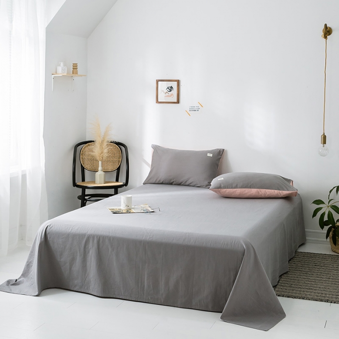 91家纺网 家纺一手货源 找家纺 蓝巢家纺 水洗棉全棉单品系列床单 浅灰