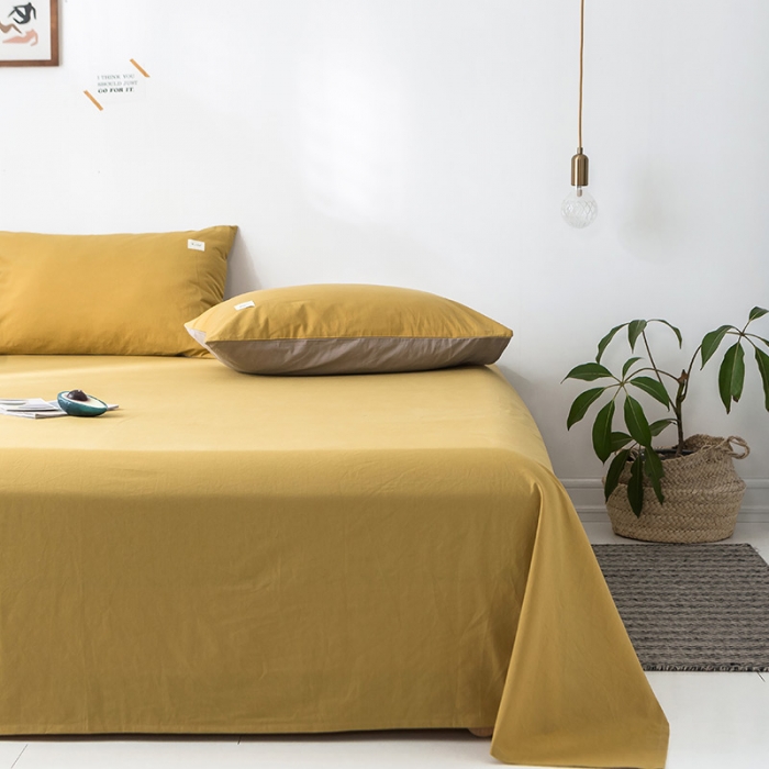 91家纺网 家纺一手货源 找家纺 蓝巢家纺 水洗棉全棉单品系列床单 杏黄