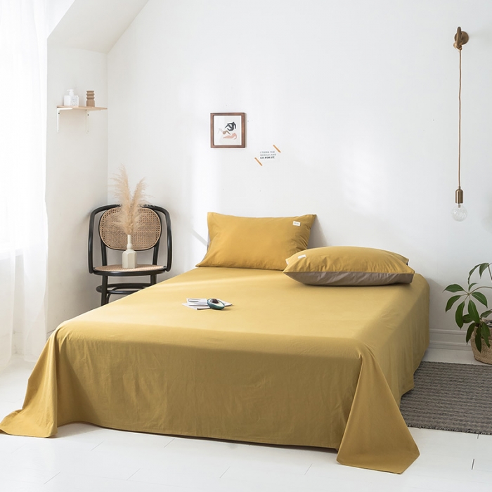 91家纺网 家纺一手货源 找家纺 蓝巢家纺 水洗棉全棉单品系列床单 杏黄