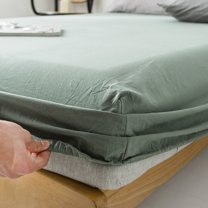 91家纺网 家纺一手货源 找家纺 蓝巢家纺 水洗棉全棉单品系列床笠 复古绿