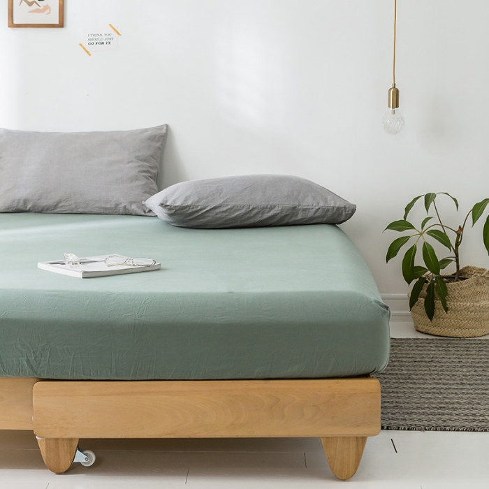 91家纺网 家纺一手货源 找家纺 蓝巢家纺 水洗棉全棉单品系列床笠 复古绿