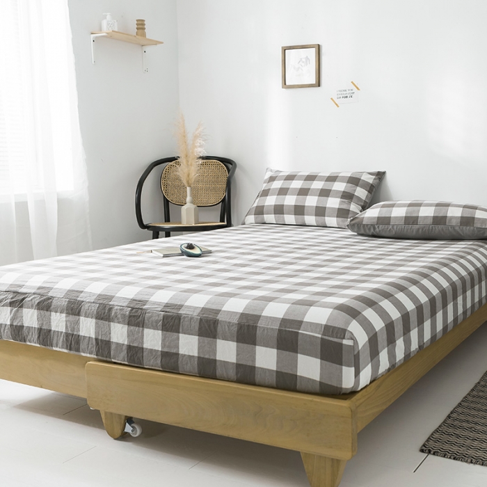 91家纺网 家纺一手货源 找家纺 蓝巢家纺 水洗棉全棉单品系列床笠 灰中格