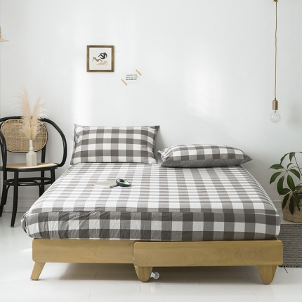 蓝巢家纺 水洗棉全棉单品系列床笠 灰中格