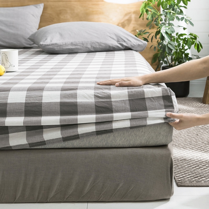 91家纺网 家纺一手货源 找家纺 蓝巢家纺 水洗棉全棉单品系列床笠 灰中格