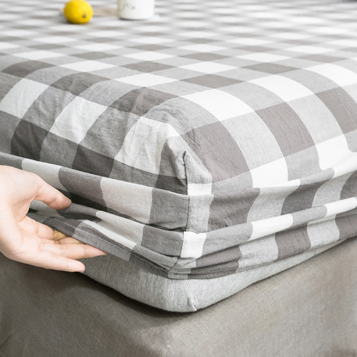 91家纺网 家纺一手货源 找家纺 蓝巢家纺 水洗棉全棉单品系列床笠 灰中格