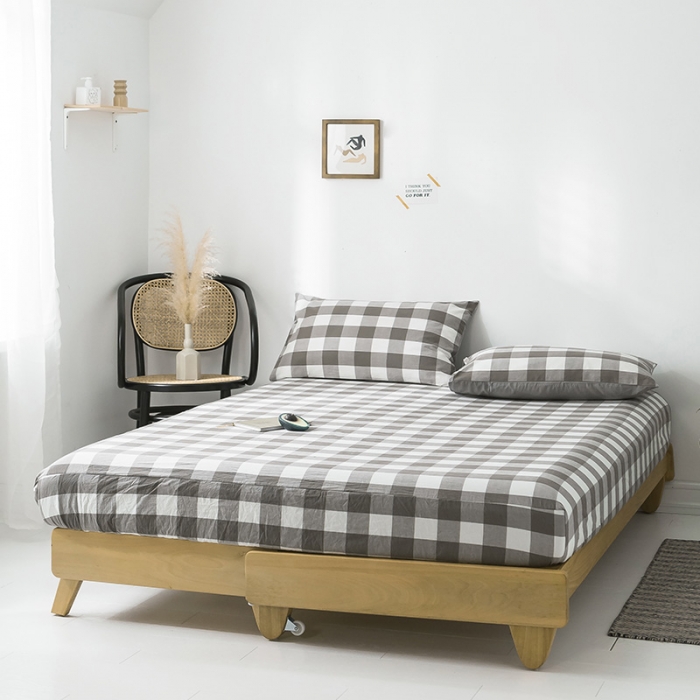 91家纺网 家纺一手货源 找家纺 蓝巢家纺 水洗棉全棉单品系列床笠 灰中格