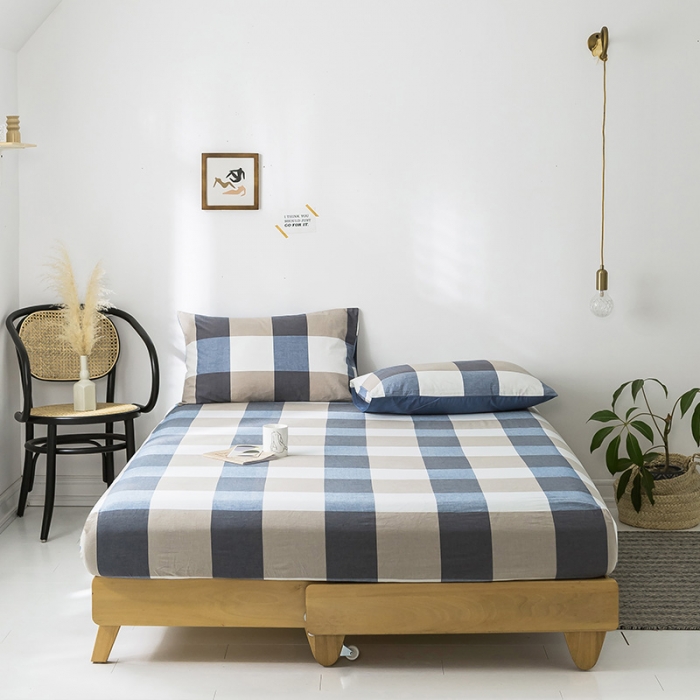 91家纺网 家纺一手货源 找家纺 蓝巢家纺 水洗棉全棉单品系列床笠 蓝调格