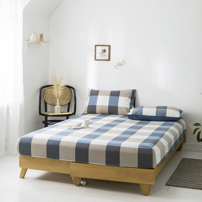 91家纺网 家纺一手货源 找家纺 蓝巢家纺 水洗棉全棉单品系列床笠 蓝调格