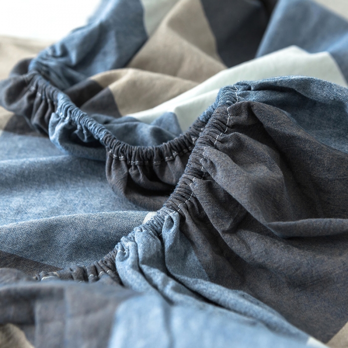 91家纺网 家纺一手货源 找家纺 蓝巢家纺 水洗棉全棉单品系列床笠 蓝调格