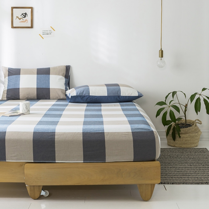 91家纺网 家纺一手货源 找家纺 蓝巢家纺 水洗棉全棉单品系列床笠 蓝调格