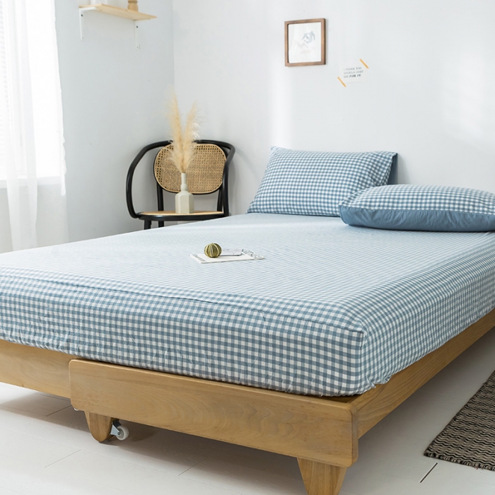 91家纺网 家纺一手货源 找家纺 蓝巢家纺 水洗棉全棉单品系列床笠 蓝小格