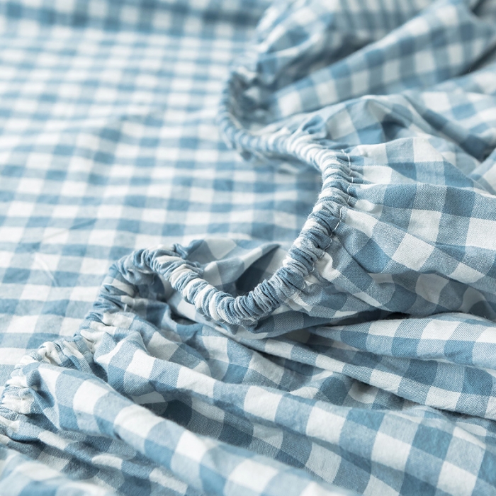 91家纺网 家纺一手货源 找家纺 蓝巢家纺 水洗棉全棉单品系列床笠 蓝小格