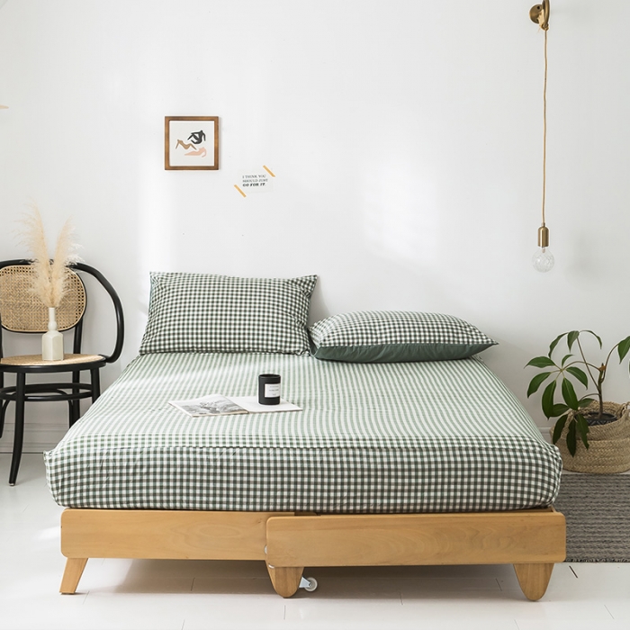 91家纺网 家纺一手货源 找家纺 蓝巢家纺 水洗棉全棉单品系列床笠 绿小格