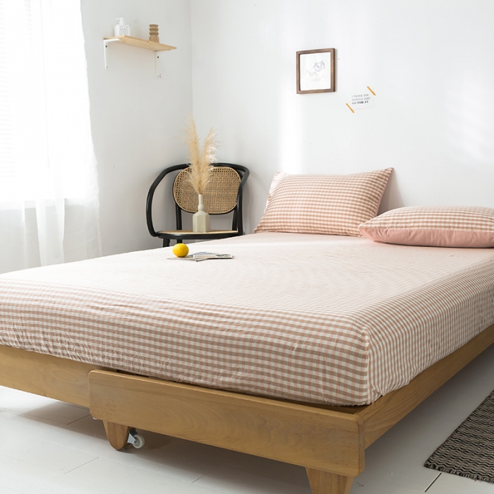 91家纺网 家纺一手货源 找家纺 蓝巢家纺 水洗棉全棉单品系列床笠 蜜粉格