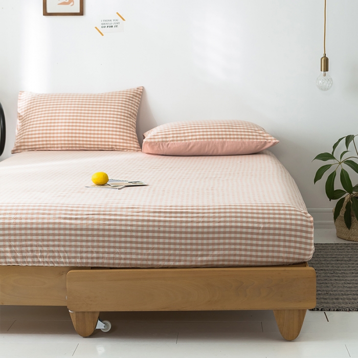 91家纺网 家纺一手货源 找家纺 蓝巢家纺 水洗棉全棉单品系列床笠 蜜粉格