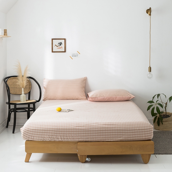 91家纺网 家纺一手货源 找家纺 蓝巢家纺 水洗棉全棉单品系列床笠 蜜粉格