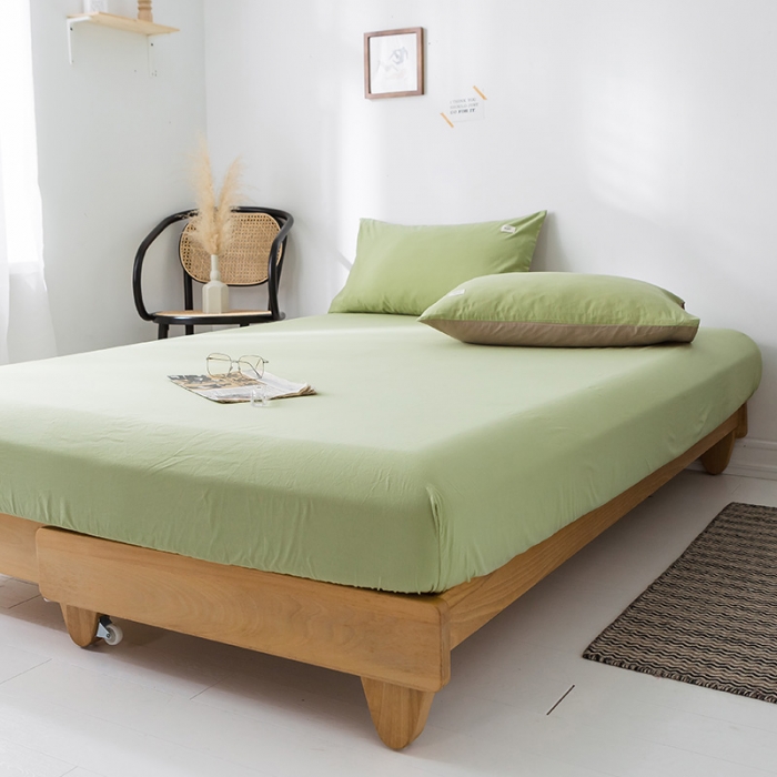 91家纺网 家纺一手货源 找家纺 蓝巢家纺 水洗棉全棉单品系列床笠 抹茶绿