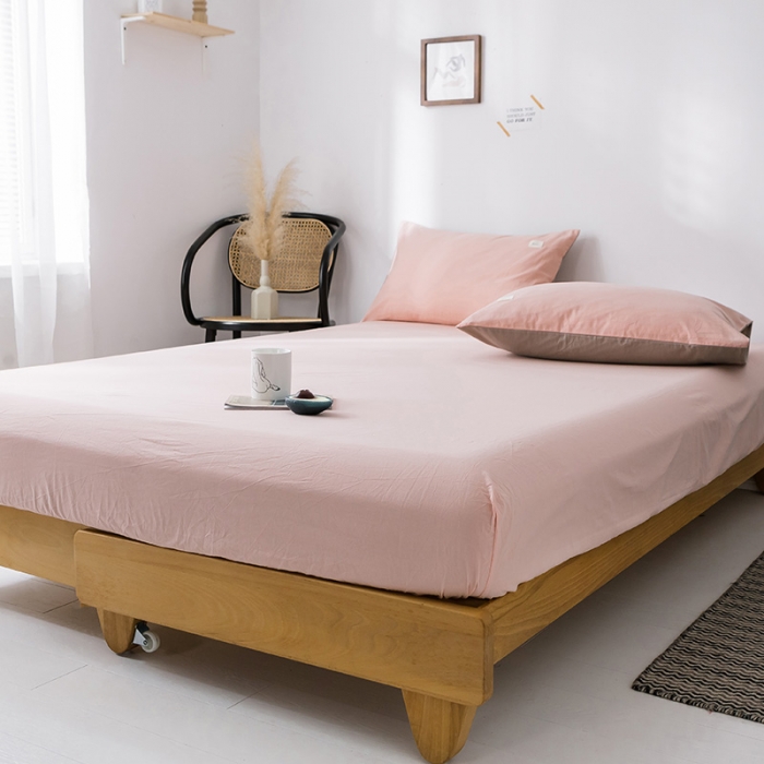 91家纺网 家纺一手货源 找家纺 蓝巢家纺 水洗棉全棉单品系列床笠 浅粉