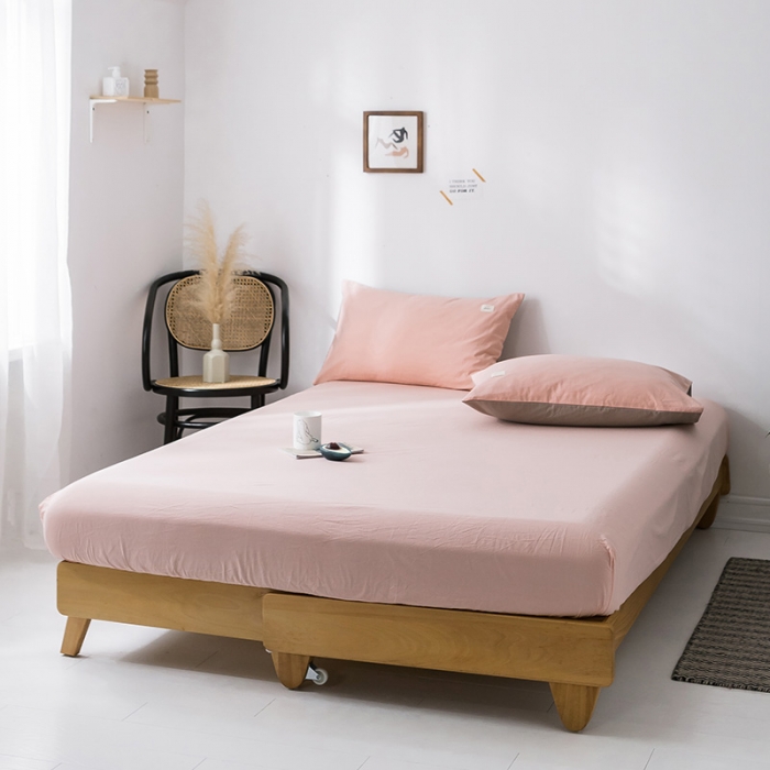 91家纺网 家纺一手货源 找家纺 蓝巢家纺 水洗棉全棉单品系列床笠 浅粉