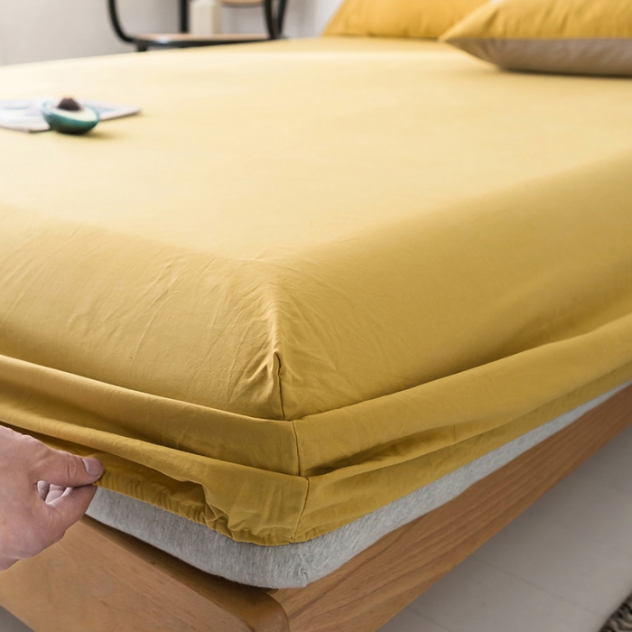 91家纺网 家纺一手货源 找家纺 蓝巢家纺 水洗棉全棉单品系列床笠 杏黄