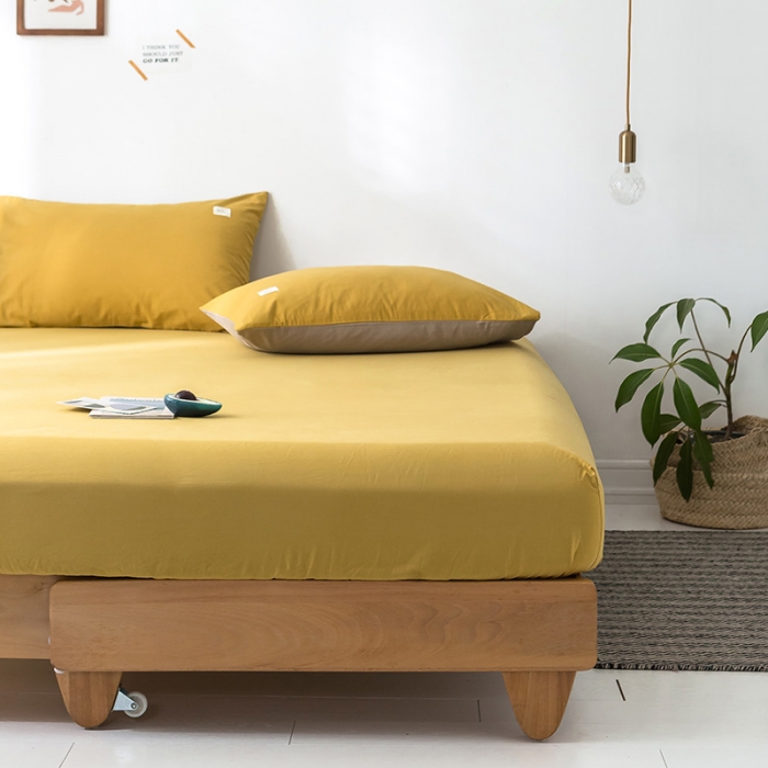 91家纺网 家纺一手货源 找家纺 蓝巢家纺 水洗棉全棉单品系列床笠 杏黄