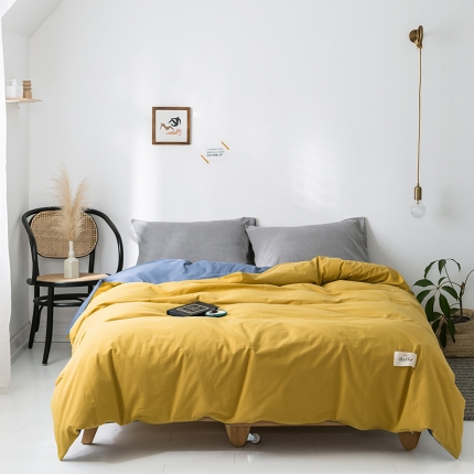 91家纺网 家纺一手货源 找家纺 蓝巢家纺 水洗棉全棉单品系列被套 杏黄牛仔蓝