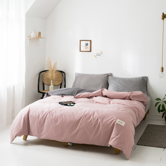 91家纺网 家纺一手货源 找家纺 蓝巢家纺 水洗棉全棉单品系列被套 豆沙深灰