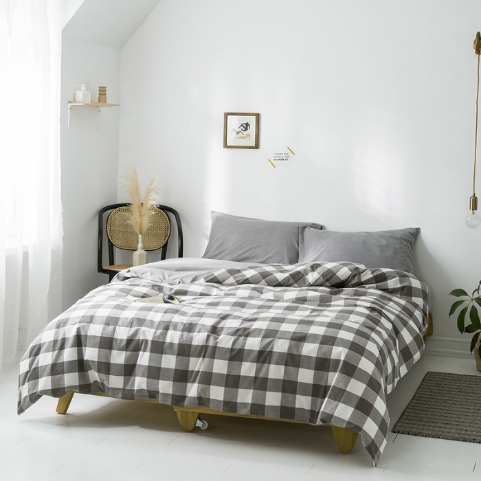 91家纺网 家纺一手货源 找家纺 蓝巢家纺 水洗棉全棉单品系列被套 灰中格