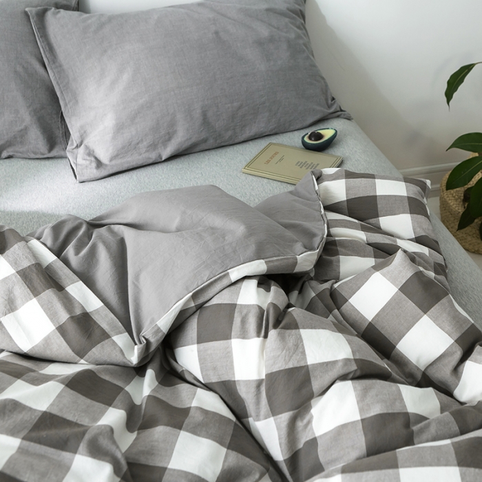 91家纺网 家纺一手货源 找家纺 蓝巢家纺 水洗棉全棉单品系列被套 灰中格