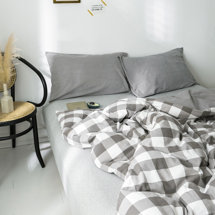 91家纺网 家纺一手货源 找家纺 蓝巢家纺 水洗棉全棉单品系列被套 灰中格