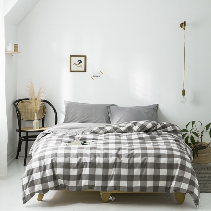 蓝巢家纺 水洗棉全棉单品系列被套 灰中格