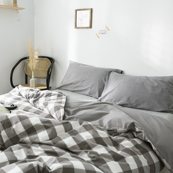 91家纺网 家纺一手货源 找家纺 蓝巢家纺 水洗棉全棉单品系列被套 灰中格