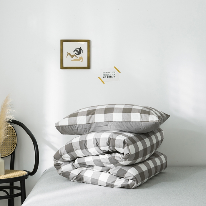 91家纺网 家纺一手货源 找家纺 蓝巢家纺 水洗棉全棉单品系列被套 灰中格