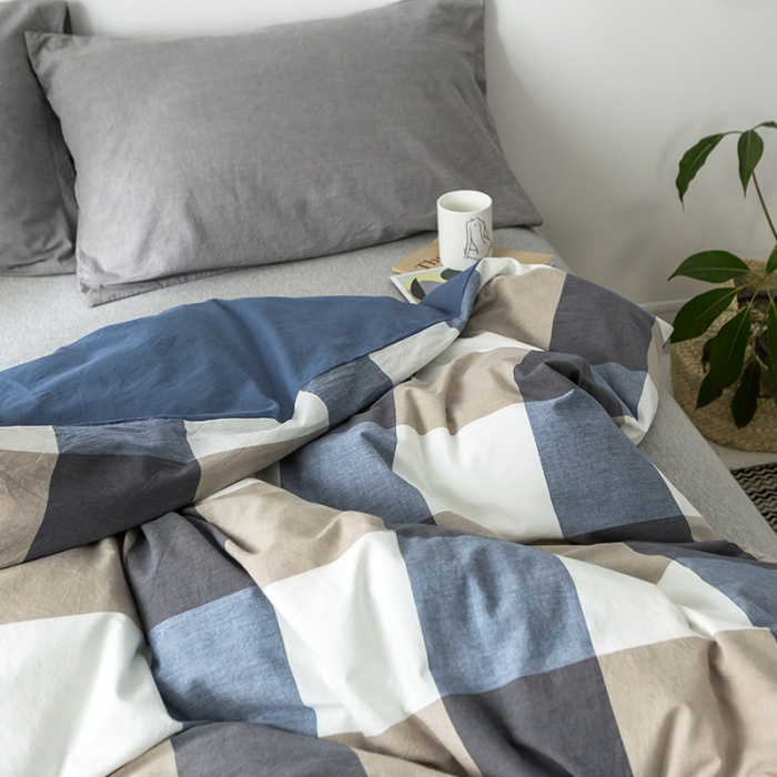 91家纺网 家纺一手货源 找家纺 蓝巢家纺 水洗棉全棉单品系列被套 蓝调格