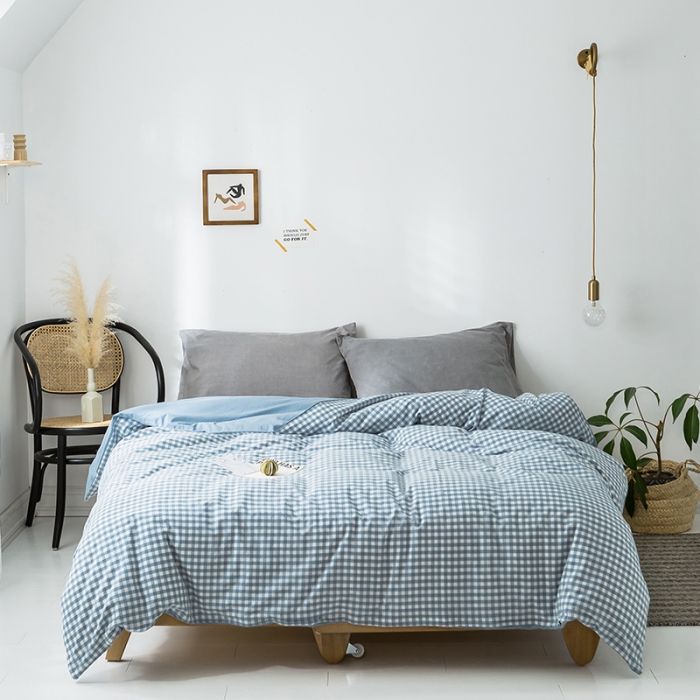 91家纺网 家纺一手货源 找家纺 蓝巢家纺 水洗棉全棉单品系列被套 蓝小格