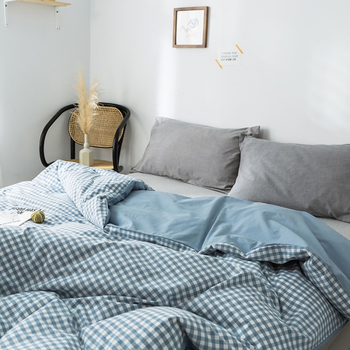 91家纺网 家纺一手货源 找家纺 蓝巢家纺 水洗棉全棉单品系列被套 蓝小格