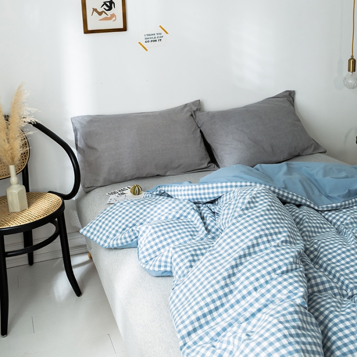 91家纺网 家纺一手货源 找家纺 蓝巢家纺 水洗棉全棉单品系列被套 蓝小格