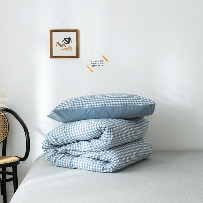 91家纺网 家纺一手货源 找家纺 蓝巢家纺 水洗棉全棉单品系列被套 蓝小格