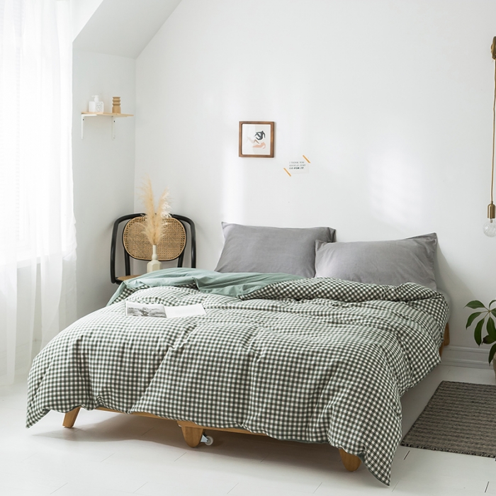 91家纺网 家纺一手货源 找家纺 蓝巢家纺 水洗棉全棉单品系列被套 绿小格