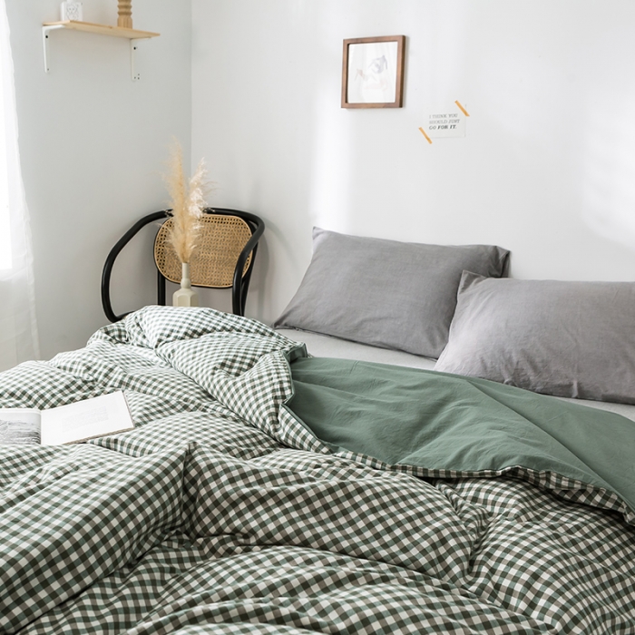 91家纺网 家纺一手货源 找家纺 蓝巢家纺 水洗棉全棉单品系列被套 绿小格